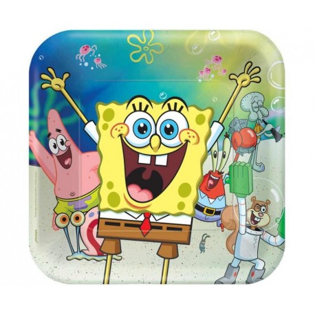 ZTA Talerzyki papierowe SpongeBob 23x23 cm, kwadratowe, 8 szt.